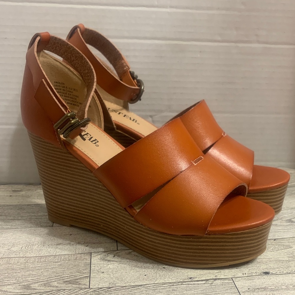 Just Fab Wedges in Cognac Brand New size 8